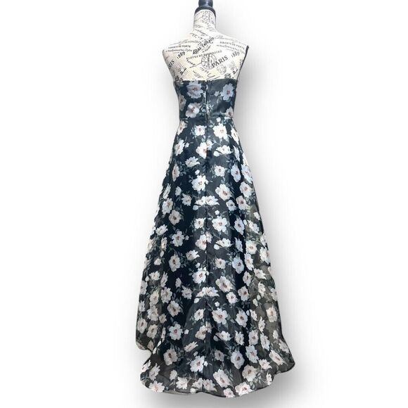 Lulus S Black White Floral Strapless Organza Maxi Dress Corset Wedding Guest - Picture 4 of 11
